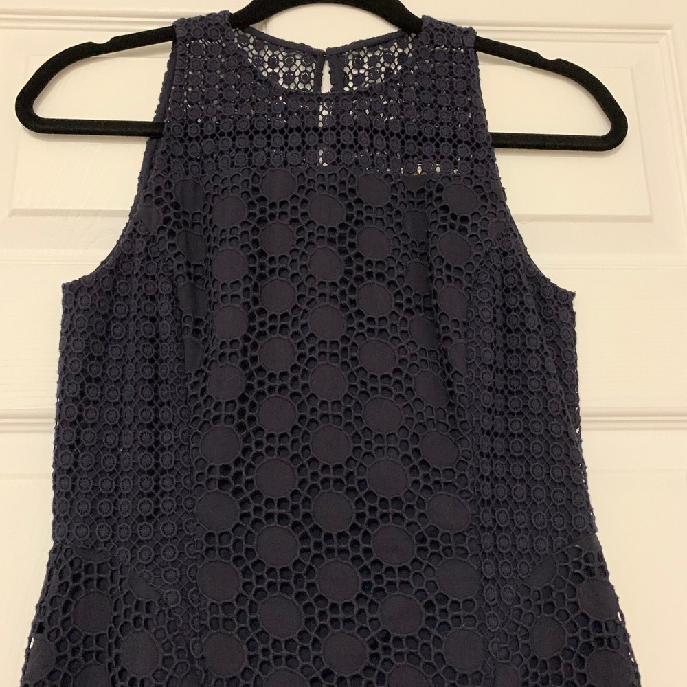 NWT Tory Burch Hallie‎ Eyelet Dress 0 00 XS Cotton $395 Navy Lace Fit Flare - Picture 8 of 13